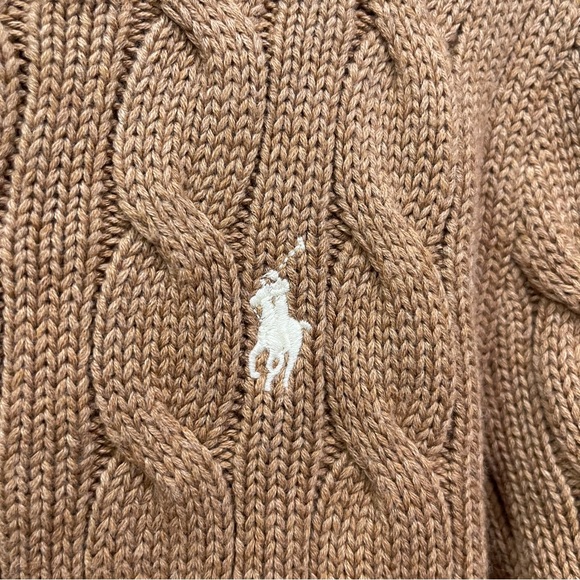 Polo Ralph Lauren Cable-Knit Cotton Crew Neck Cardigan in Vintage Khaki - Picture 3 of 5